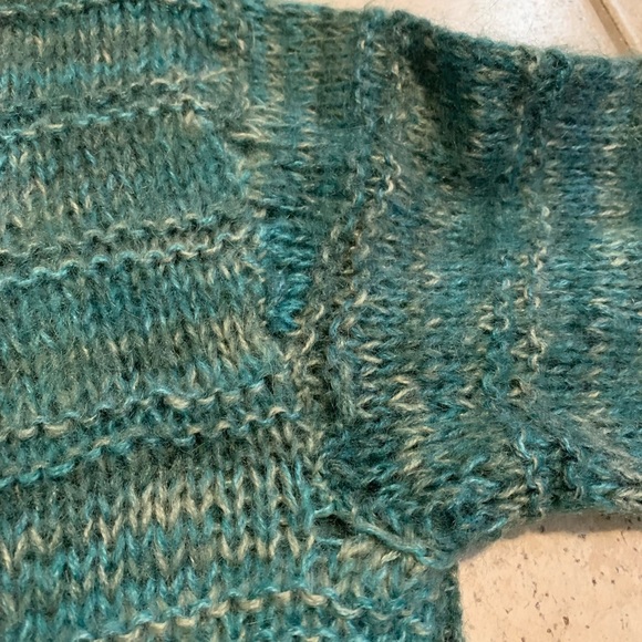 Hand Knit Boho Bell Sleeve Sweater - Teal Blue and White Size S/M - Picture 3 of 6